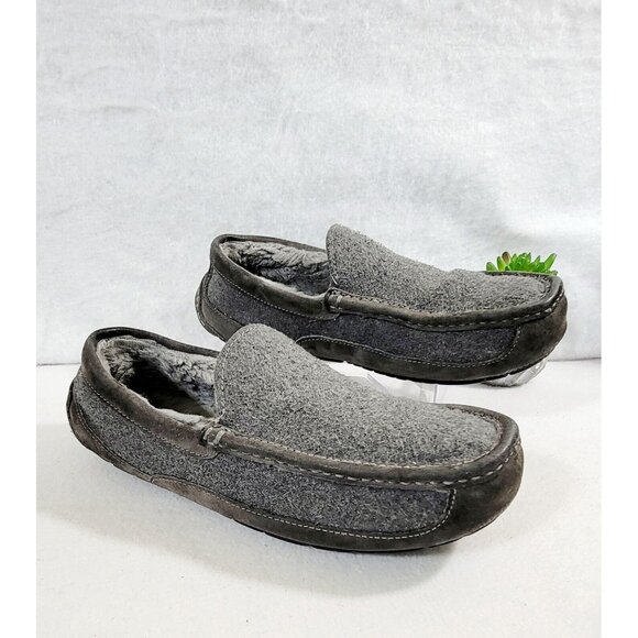 Ugg Australia Ascot Wool Mens Gray Casual Slipper‎ Sheepskin Fuzzy Lined Size 10 - Picture 1 of 10